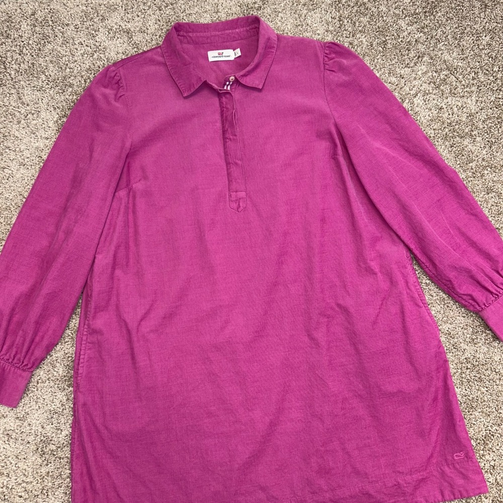 Vineyard Vines Popover Shirt Dress Corduroy Women Size Large Pink Fuchsia CasuaL